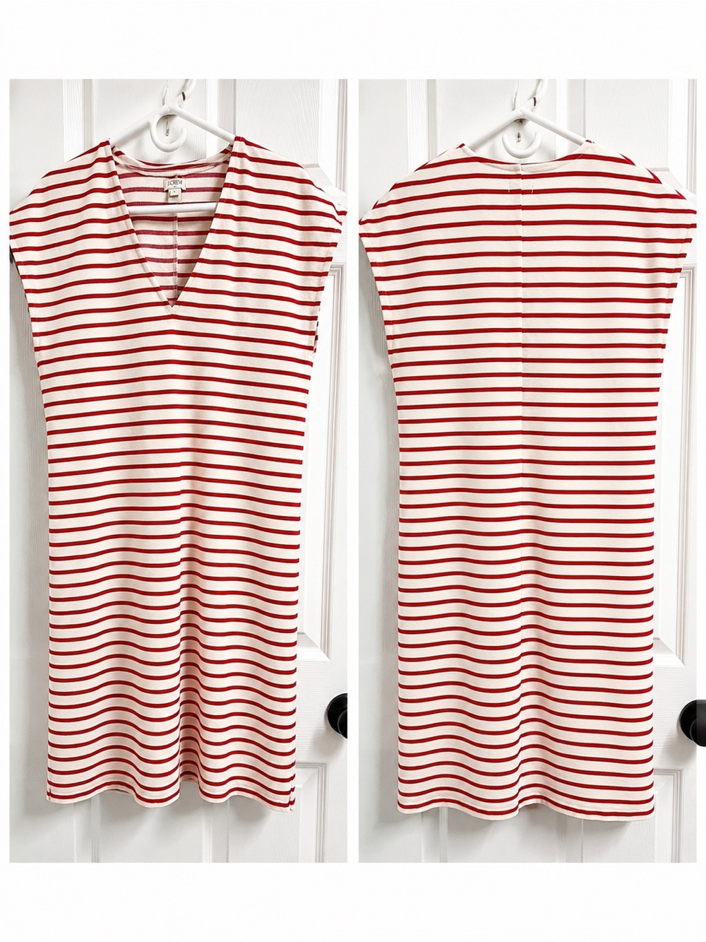 J.Crew Striped V-Neck Shift Dress in Red and White